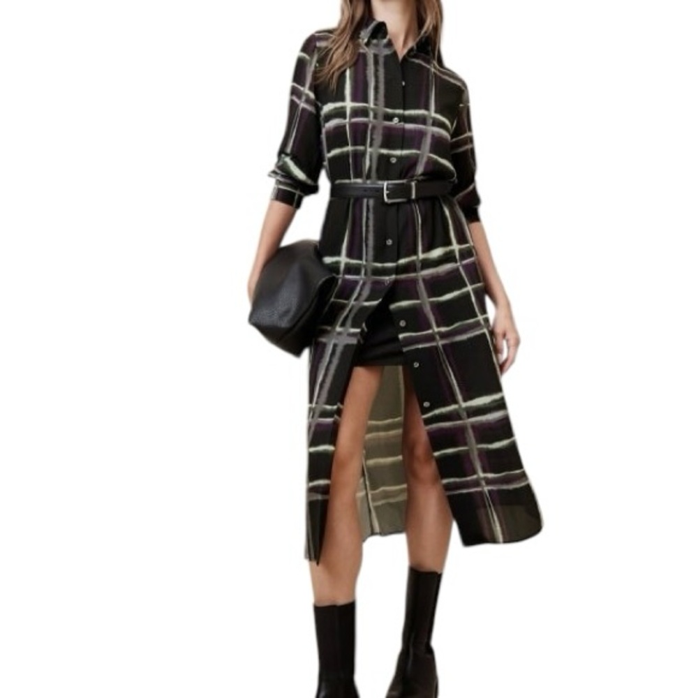 NWT! NEW — Fabulous Banana Republic High-Low Plaid Dress in Black and Green!